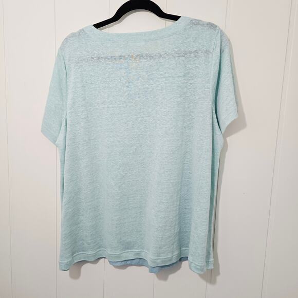 J Jill Linen Tee Blue Green Short Sleeve NWT Love Linen Size L Petite - Picture 2 of 7